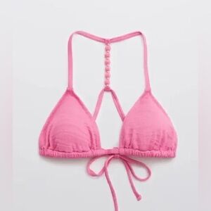 Aerie Smocked Triangle Bikini Top Lip Gloss Pink